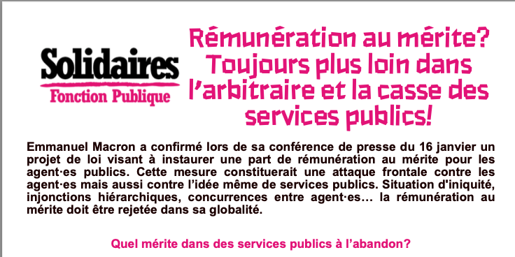 , Rémunération au mérite? Toujours plus loin dans l’arbitraire et la casse des services publics!