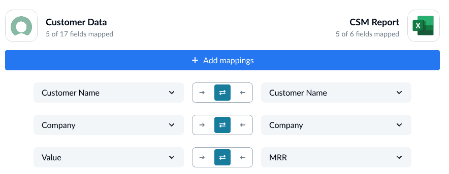 Une capture d'écran de l'écran de mappage de champ dans Unito.