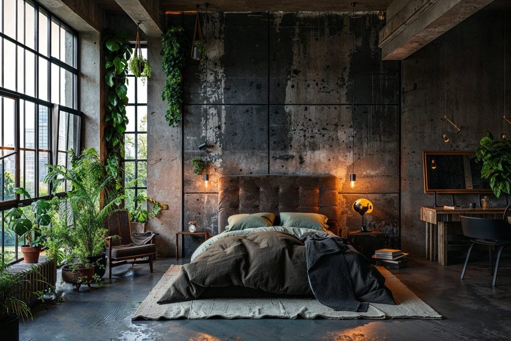 Inspiration de décoration de chambre brutaliste par Decorilla