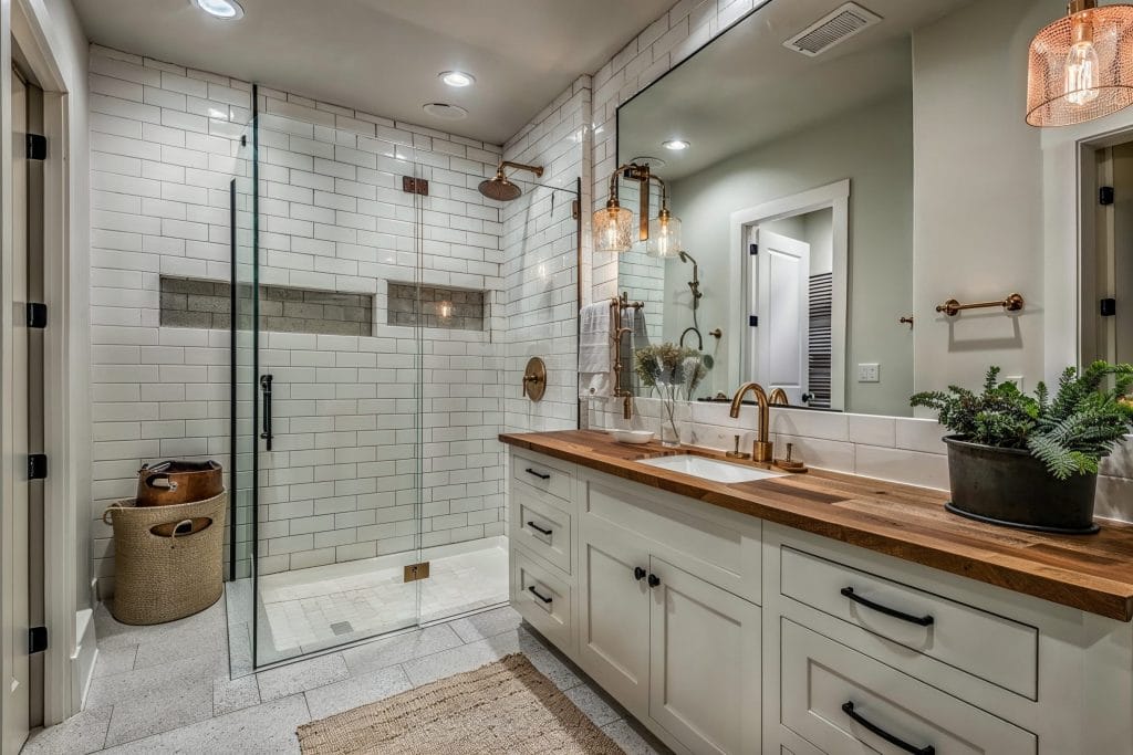 Une salle de bain de ferme chic et moderne par Decorilla