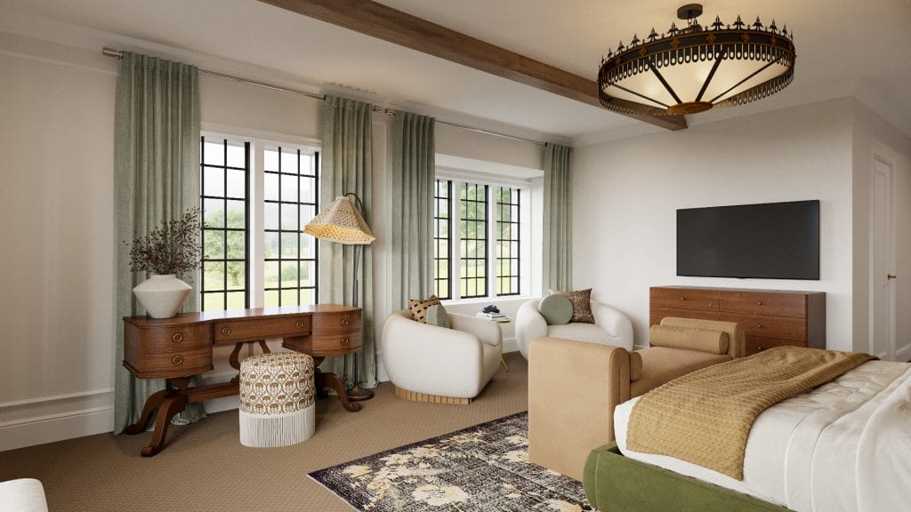 Superposition réfléchie dans un design de chambre vintage moderne par Decorilla