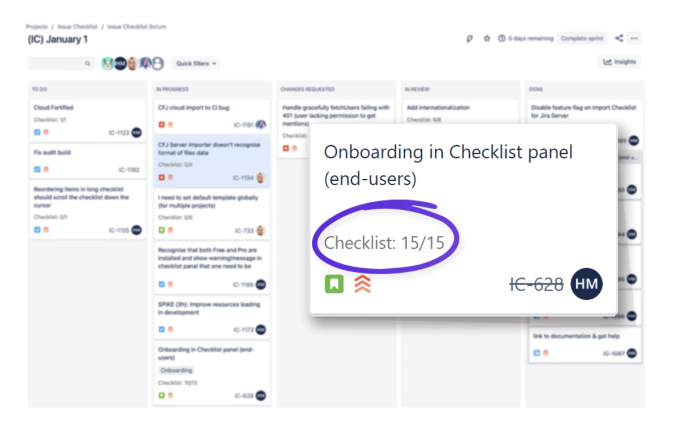 Une capture d'écran de HeroCoders Checklists, une application Jira.