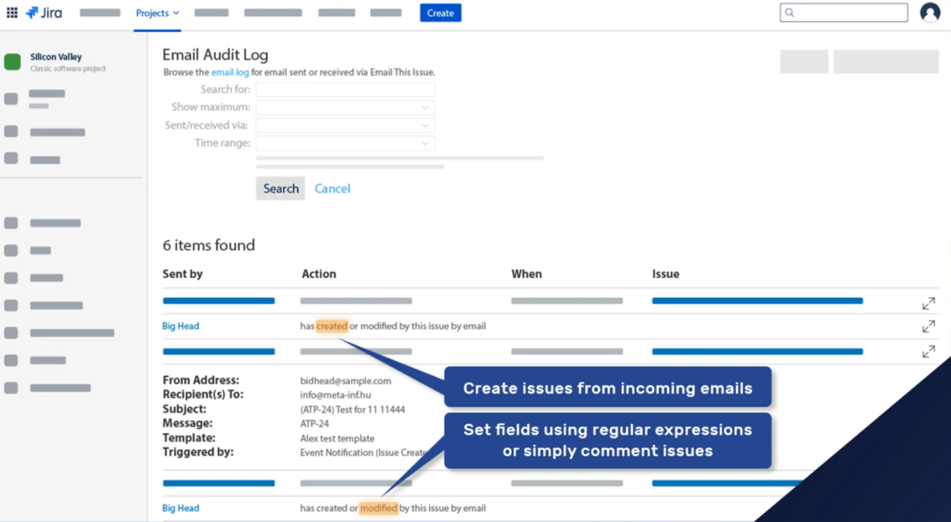 Une capture d'écran d'Email This Issue, l'une des nombreuses applications Jira.