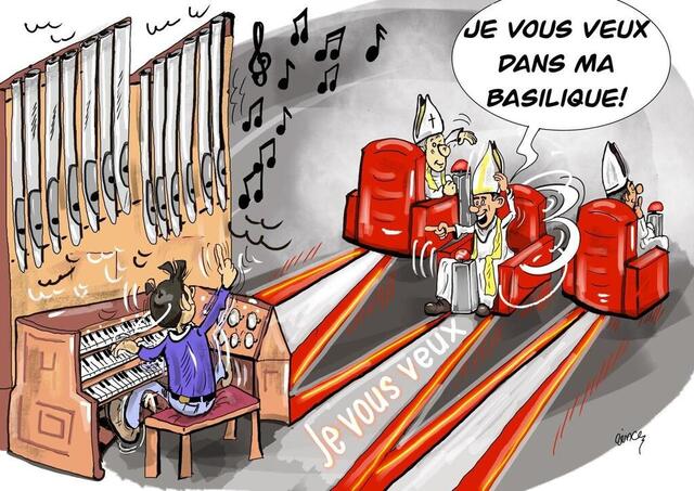 L’offre d’emploi pour devenir organiste de la basilique Sainte-Thérèse de Lisieux, vue par Vince, correspondant dessinateur de Ouest-France. Vince photo l’offre d’emploi pour devenir organiste de la basilique sainte-thérèse de lisieux, vue par vince, correspondant dessinateur de ouest-france. © vince