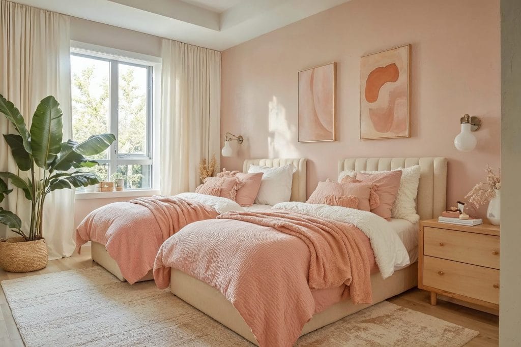 Couleurs de chambre apaisante dans une pièce à bords doux conçue par Decorrilla