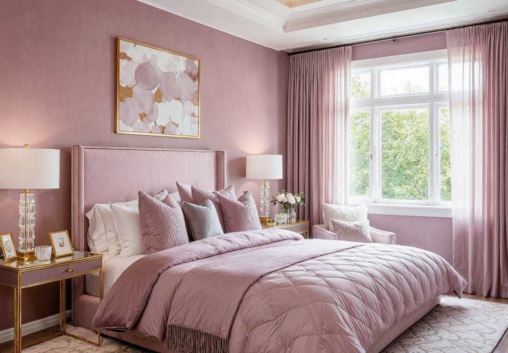 Couleurs de chambre apaisantes avec accents glamour par Decorrilla