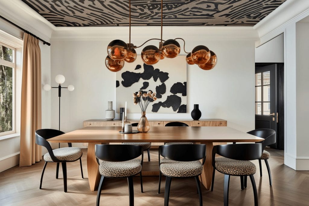 Plafonds en papier peint dans une salle à manger par décoroulla