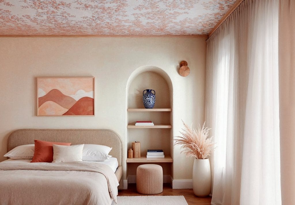 Fond d'écran au plafond d'une chambre rose par décoroulla
