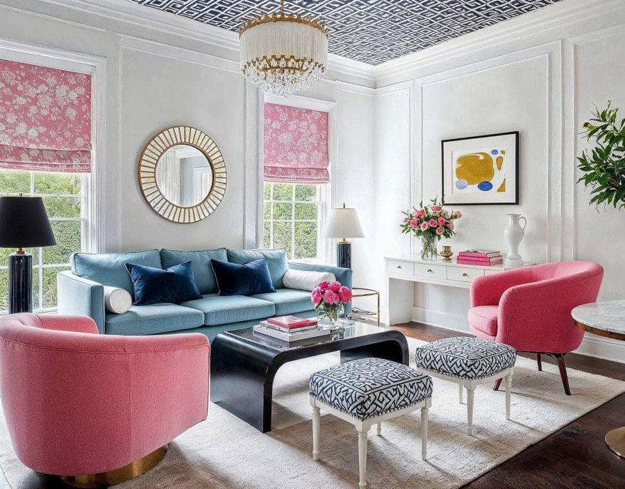 Fond d'écran au plafond dans un salon glamour éclectique par décoroulla