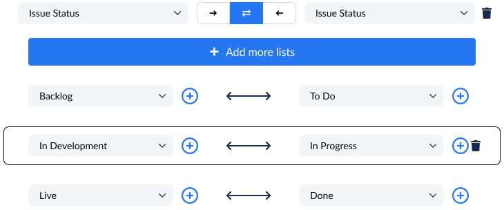 Une capture d'écran de l'écran de mappage de champ dans UNITO, avec un sous-pavage pour un champ d'état de problème ouvert.