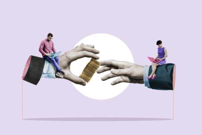 Prêt bancaire, concept d'entreprise. Transfert de stablescoins pour le travail des employés à domicile