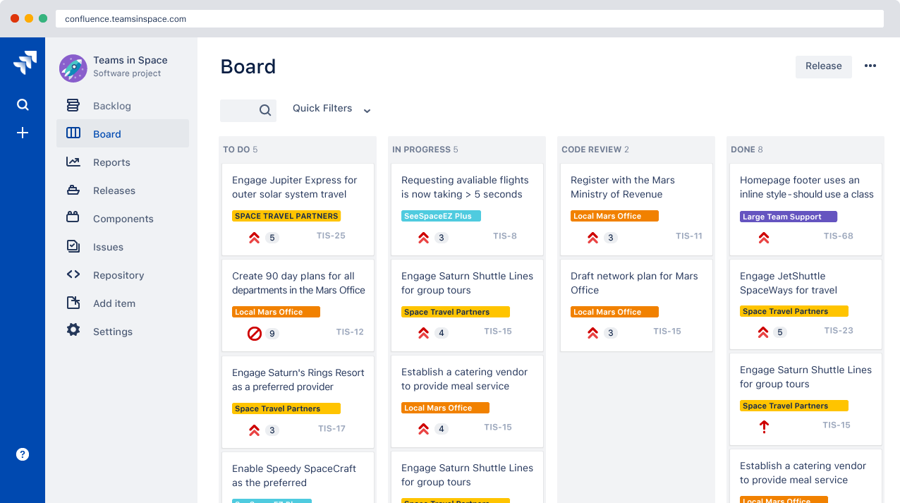 Une capture d'écran de Jira, un outil de gestion de projet couramment intégré à Azure DevOps.